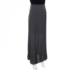 Pre Owned Brunello Cucinelli Grey Knit Pleated Front Slit Detail Maxi Skirt S 