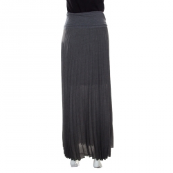 Pre Owned Brunello Cucinelli Grey Knit Pleated Front Slit Detail Maxi Skirt S 