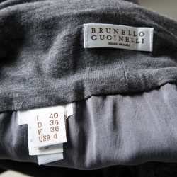 Pre Owned Brunello Cucinelli Grey Knit Pleated Front Slit Detail Maxi Skirt S 