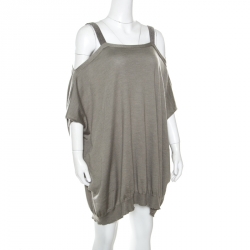 Pre Owned Brunello Cucinelli Grey Cashmere Monili Trim Strap Detail Cold Shoulder Dress S