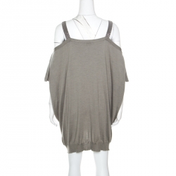 Pre Owned Brunello Cucinelli Grey Cashmere Monili Trim Strap Detail Cold Shoulder Dress S