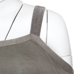 Pre Owned Brunello Cucinelli Grey Cashmere Monili Trim Strap Detail Cold Shoulder Dress S