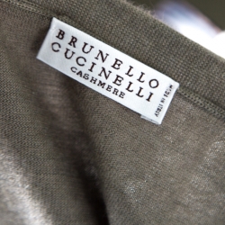 Pre Owned Brunello Cucinelli Grey Cashmere Monili Trim Strap Detail Cold Shoulder Dress S