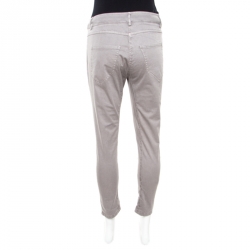 Pre Owned Brunello Cucinelli Grey Overdyed Cotton Stretch Skinny Trousers S