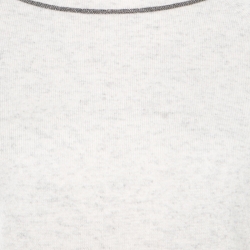 Pre Owned Brunello Cucinelli Cream and Grey Melange Cashmere Monili Neck Trim Detail Sweater M