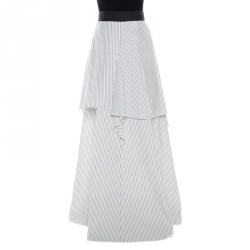Pre Owned Brunello Cucinelli White Pinstriped Cotton Poplin Layered Vince Maxi Skirt M