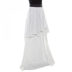 Pre Owned Brunello Cucinelli White Pinstriped Cotton Poplin Layered Vince Maxi Skirt M