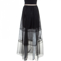 Pre Owned Brunello Cucinelli Black Tulle Tiered Maxi Skirt M