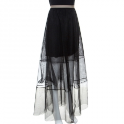 Pre Owned Brunello Cucinelli Black Tulle Tiered Maxi Skirt M
