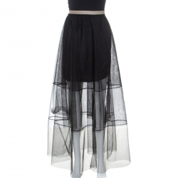 Pre Owned Brunello Cucinelli Black Tulle Tiered Maxi Skirt M