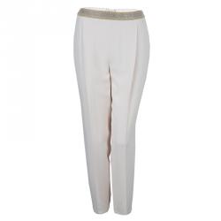 Pre Owned Brunello Cuccinelli Cream Embellished Waistband Detail Trousers M