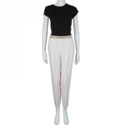 Pre Owned Brunello Cuccinelli Cream Embellished Waistband Detail Trousers M