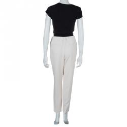 Pre Owned Brunello Cuccinelli Cream Embellished Waistband Detail Trousers M