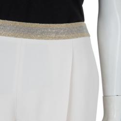 Pre Owned Brunello Cuccinelli Cream Embellished Waistband Detail Trousers M