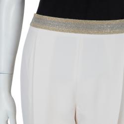Pre Owned Brunello Cuccinelli Cream Embellished Waistband Detail Trousers M