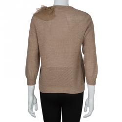 Pre Owned Brunello Cucinelli Gold Ruffle Detail Zipper Cardigan M