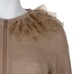 Pre Owned Brunello Cucinelli Gold Ruffle Detail Zipper Cardigan M
