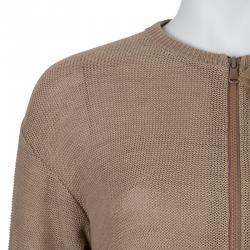 Pre Owned Brunello Cucinelli Gold Ruffle Detail Zipper Cardigan M