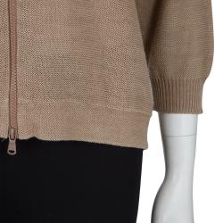Pre Owned Brunello Cucinelli Gold Ruffle Detail Zipper Cardigan M