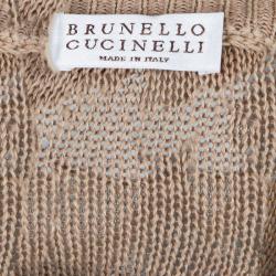 Pre Owned Brunello Cucinelli Gold Ruffle Detail Zipper Cardigan M