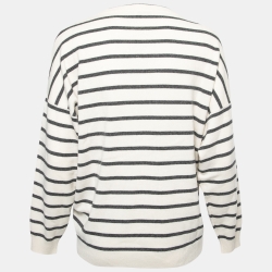 Pre Owned Brunello Cucinelli Off White Striped Wool & Cashmere Jumper L