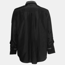 مملوكة مسبقًا Brunello Cucinelli Black Silk Embellished Concealed Button Shirt S