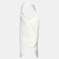 Pre Owned Brunello Cucinelli Ecru White Silk Collar Embellished Top M