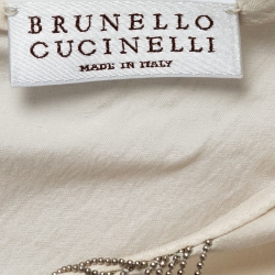 Pre Owned Brunello Cucinelli Ecru White Silk Collar Embellished Top M