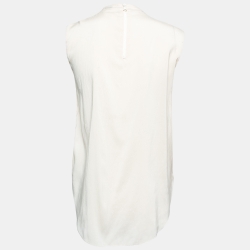 Pre Owned Brunello Cucinelli Ecru White Silk Collar Embellished Top M