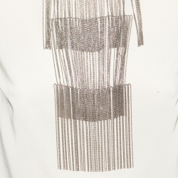 Pre Owned Brunello Cucinelli Ecru White Silk Collar Embellished Top M