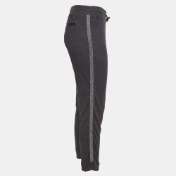 Brunello Cucinelli Grey Cotton Knit Sequin Detail Joggers XS