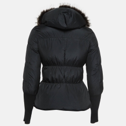 Brunello Cucinelli Black Fur Collar Synthetic Peplum Puffer Jacket S