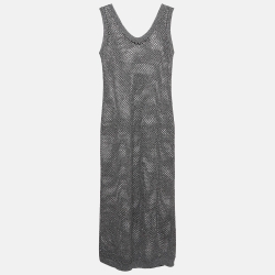 Pre Owned Brunello Cucinelli Grey Sequin Embellished Open Knit Maxi Dress M