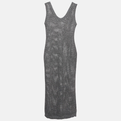 Pre Owned Brunello Cucinelli Grey Sequin Embellished Open Knit Maxi Dress M