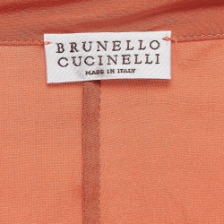 Pre Owned Brunello Cucinelli Orange Embellished Silk Loose Fit Blouse M