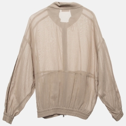Brunello Cucinelli Beige Cotton Sheer Zip-Up Jacket S