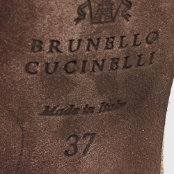Brunello Cucinelli Brown Leather Beaded Block Heel Slide Sandals Size 37