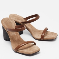Brunello Cucinelli Brown Leather Beaded Block Heel Slide Sandals Size 37