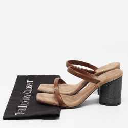 Brunello Cucinelli Brown Leather Beaded Block Heel Slide Sandals Size 37
