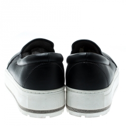 Pre Owned Brunello Cucinelli Black Leather Slip On Sneakers Size 39.5