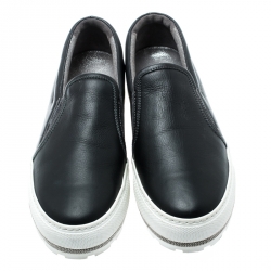 Pre Owned Brunello Cucinelli Black Leather Slip On Sneakers Size 39.5