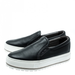 Pre Owned Brunello Cucinelli Black Leather Slip On Sneakers Size 39.5