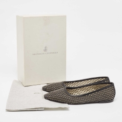 Pre Owned Brunello Cucinelli Black Metal Braided Leather Ballet Flats Size 41