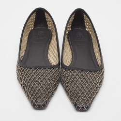 Pre Owned Brunello Cucinelli Black Metal Braided Leather Ballet Flats Size 41