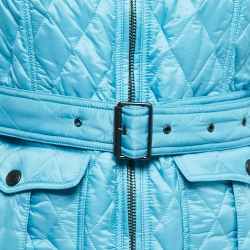 مملوكة مسبقًا Burberry Brit Blue Quilted Nylon Zip Front Belted Jacket M