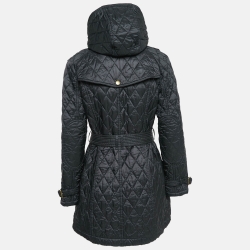 مملوكة مسبقًا Burberry Brit Black Finsbridge Check Synthetic Quilted Coat L