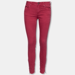 Burgundy Cotton Skinny Mid Rise Jeans