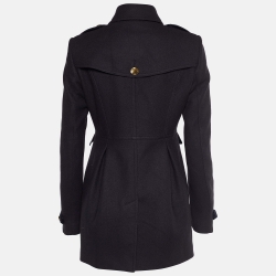 Pre Owned Burberry Brit Navy Blue Wool Blend Ostford Peplum Coat S