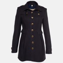Pre Owned Burberry Brit Navy Blue Wool Blend Ostford Peplum Coat S