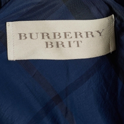 Pre Owned Burberry Brit Navy Blue Wool Blend Ostford Peplum Coat S